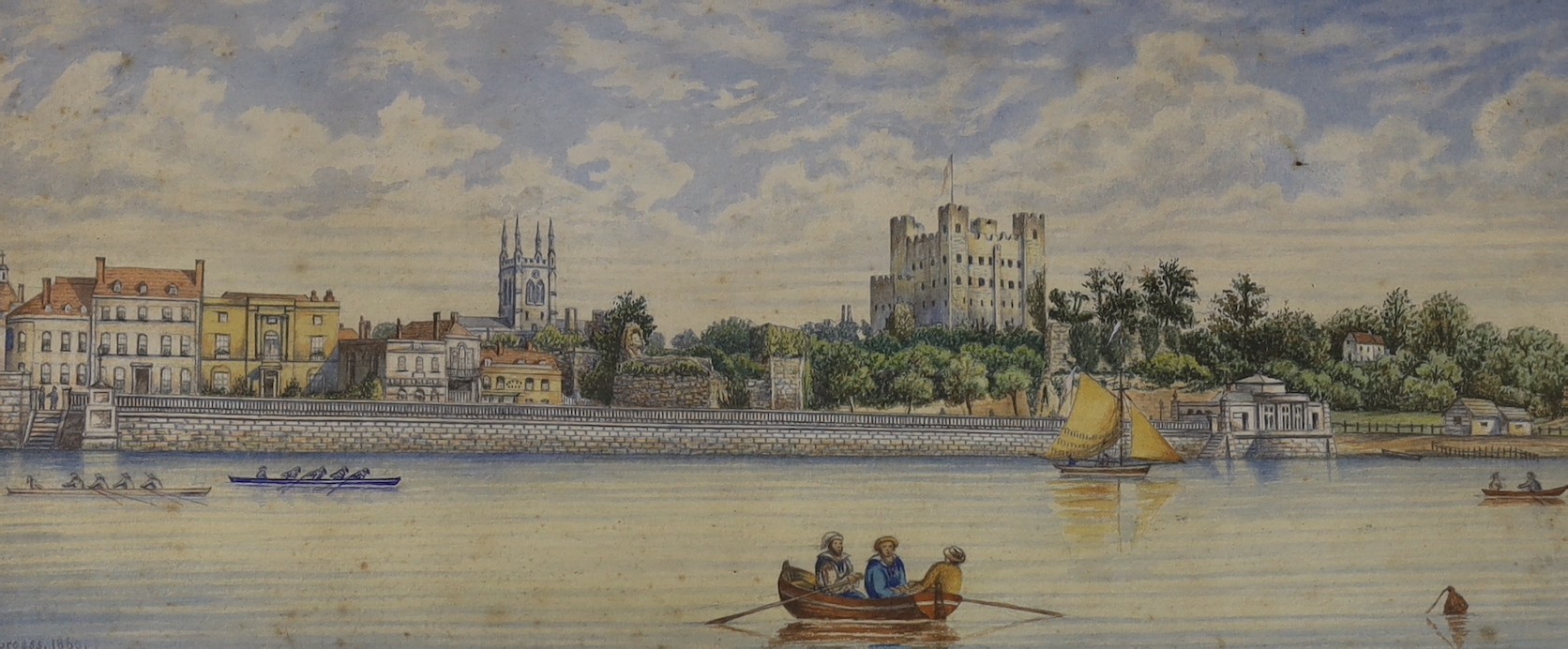 H. Burgess (19th C.), watercolour, Boating on The Thames with the Tower of London, signed and dated 1869, 21 x 51cm